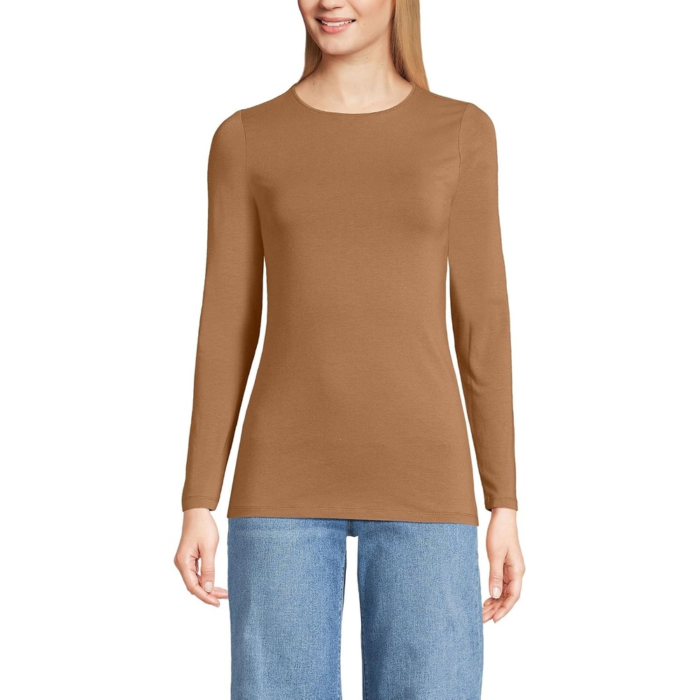 image:imageWomens Plus Size Lightweight Jersey Skimming Long Sleeve Crew Neck TshirtCanyon Camel