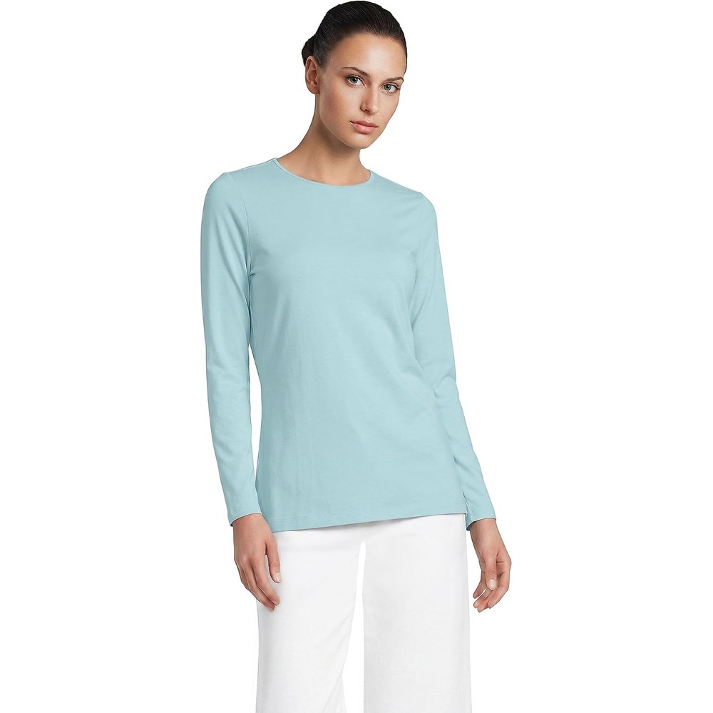 image:imageWomens Plus Size Lightweight Jersey Skimming Long Sleeve Crew Neck TshirtLight Seagrass