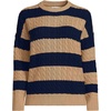 Lands’ End Women’s Drifter Jersey Crewneck Sweater(Light Camel/Navy Stripe)