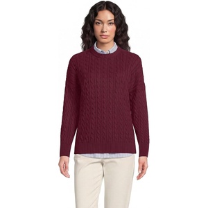 Lands’ End Women’s Drifter Jersey Crewneck Sweater(Rich Burgundy)