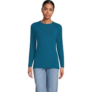 Women’s Plus Size Lightweight Jersey Skimming Long Sleeve Crew Neck T-shirt(Baltic Teal)