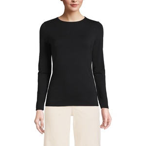 Women’s Plus Size Lightweight Jersey Skimming Long Sleeve Crew Neck T-shirt(Black)