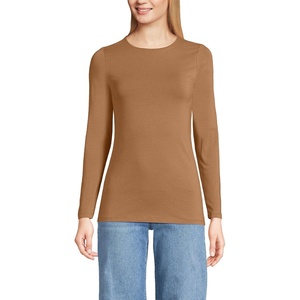Women’s Plus Size Lightweight Jersey Skimming Long Sleeve Crew Neck T-shirt(Canyon Camel)