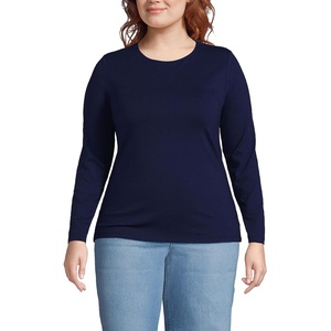 Women’s Plus Size Lightweight Jersey Skimming Long Sleeve Crew Neck T-shirt(Deep Sea Navy)
