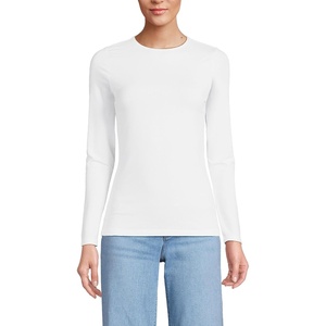 Women’s Plus Size Lightweight Jersey Skimming Long Sleeve Crew Neck T-shirt(White)