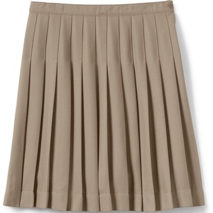 Lands’ End School Uniform Girls Solid Pleated Skirt Below the Knee(Khaki)