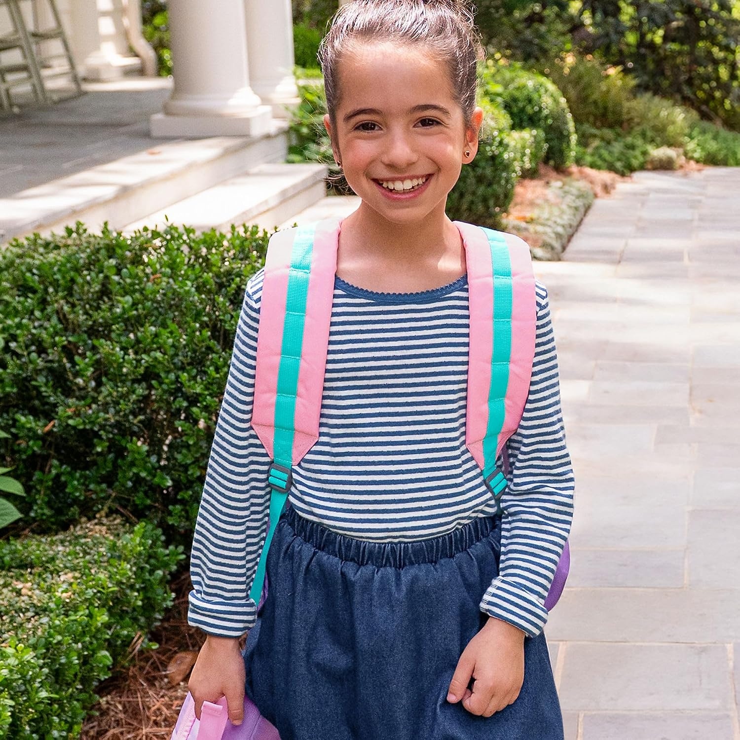 image:imageLands End Girls Long Sleeve Pointelle Knit ShirtDark Navy Stripe