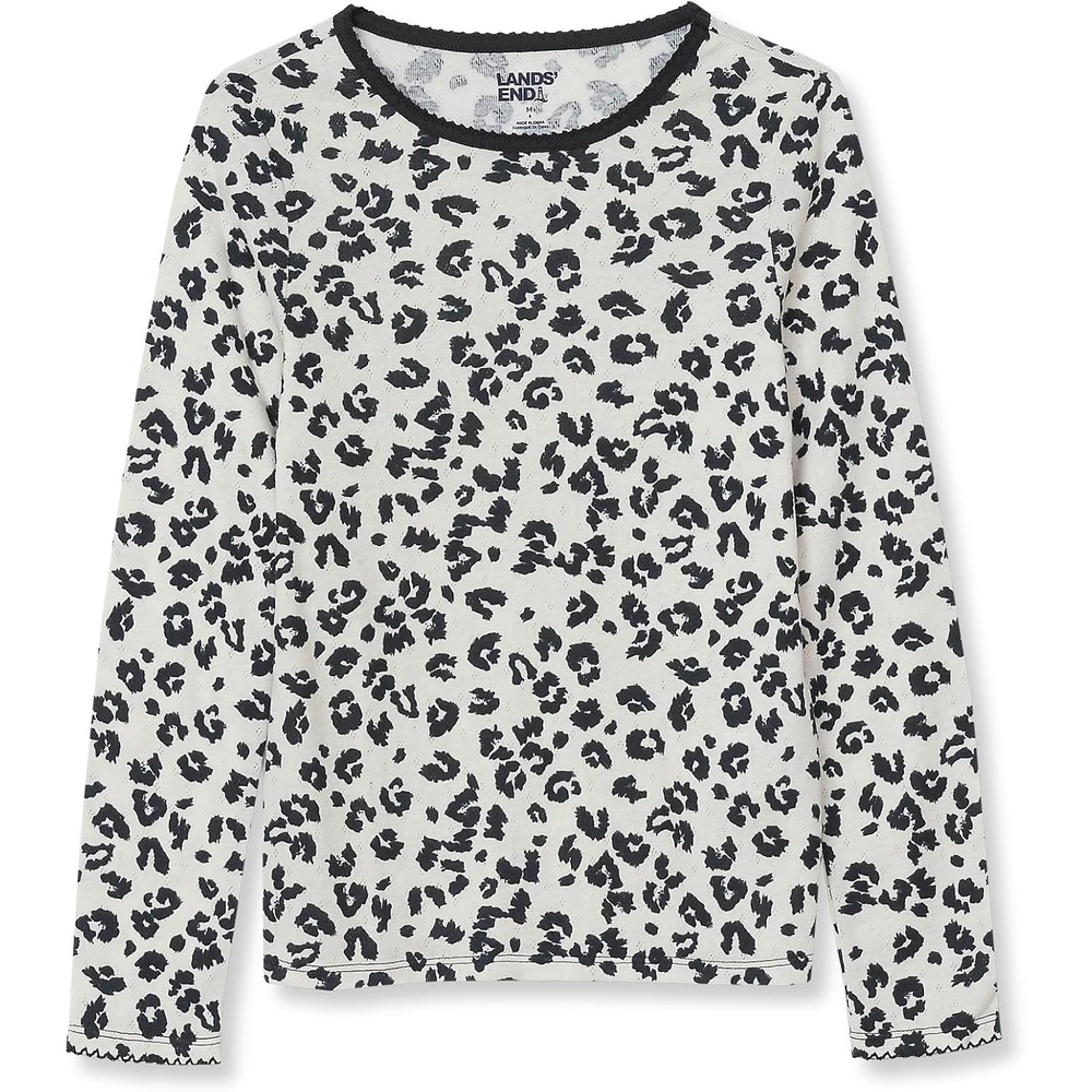 image:imageLands End Girls Long Sleeve Pointelle Knit ShirtCheetahPutty