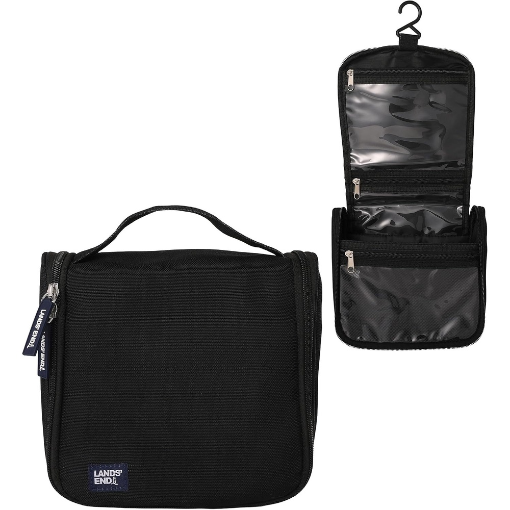 image:imageLands End Small Hanging Toiletry Bag for Travel Canvas Hanging Dopp Kit Hygiene Bag NavyBlack