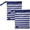 Lands’ End Wet Bags for Travel 2-Piece Set, Polyester Canvas Wet Dry Bag for Swimsuits, Wet Clothes, and More (Navy Stripe)