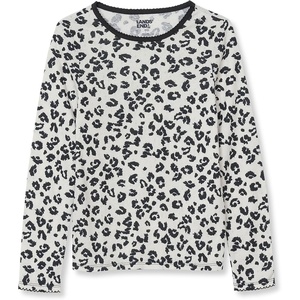 Lands’ End Girls Long Sleeve Pointelle Knit Shirt(Cheetah/Putty)