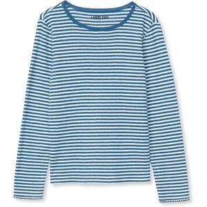 Lands’ End Girls Long Sleeve Pointelle Knit Shirt(Dark Navy Stripe)
