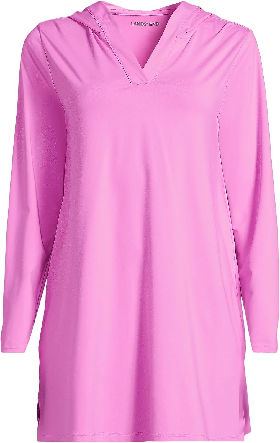 image:imageLands End Womens Cotton Jersey Long Sleeve Hooded Swim Coverup DressAster Pink