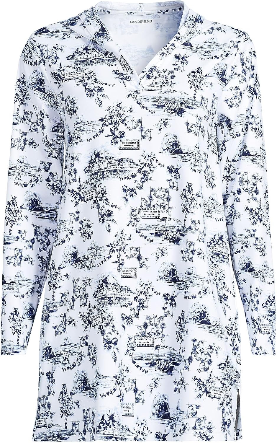 image:imageLands End Womens Cotton Jersey Long Sleeve Hooded Swim Coverup DressWhiteBlue Toile