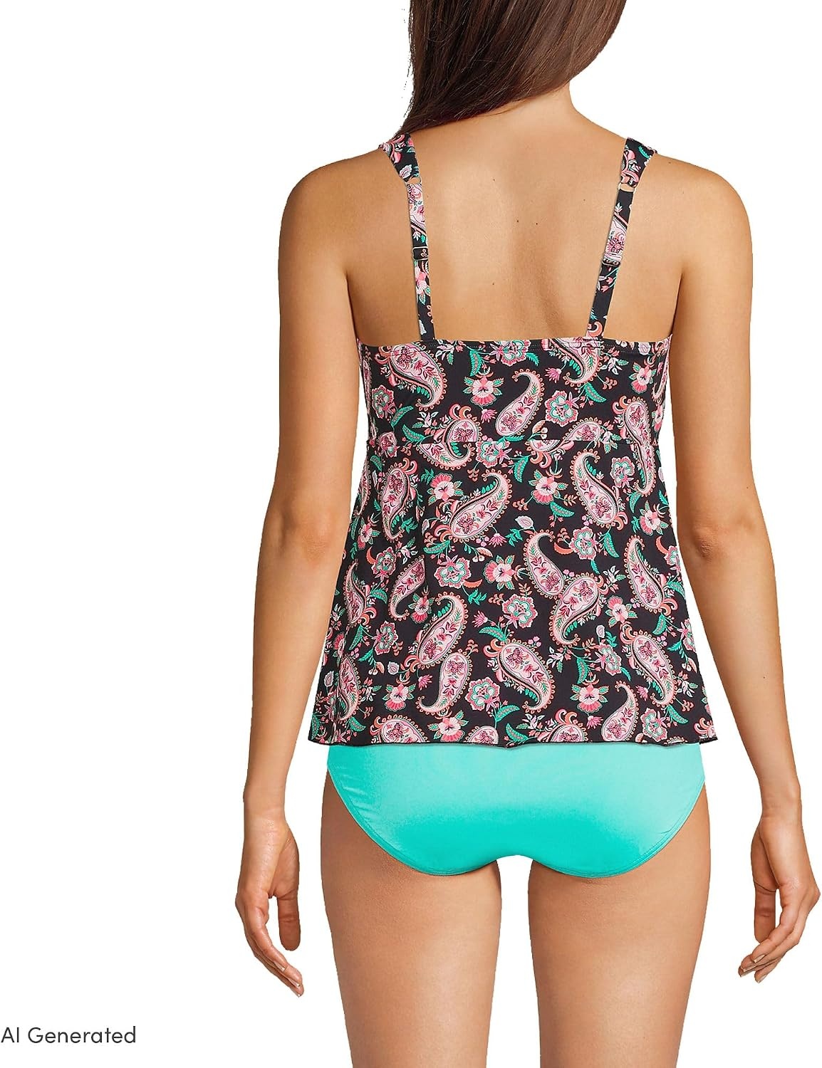 image:imageLands End Womens Flutter Tankini TopBlack Multi Paisley Floral