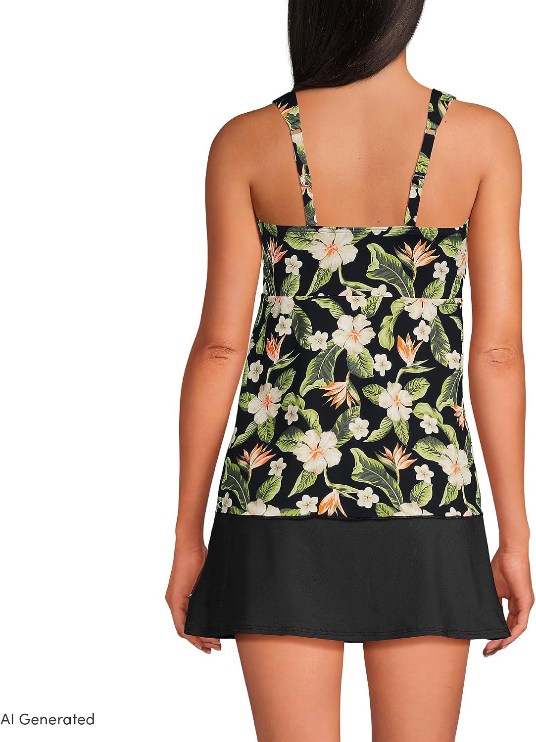 image:imageLands End Womens Flutter Tankini TopHibiscus FloralBlack