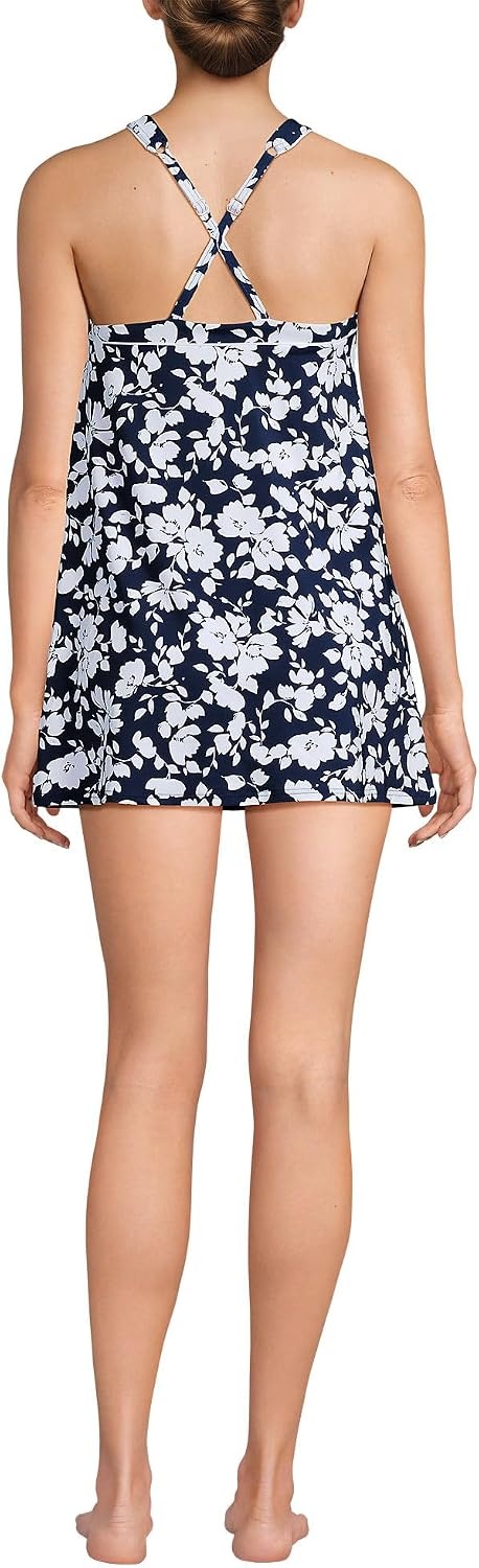 image:imageLands End Womens High Neck Swim DressNavy Blossom Floral