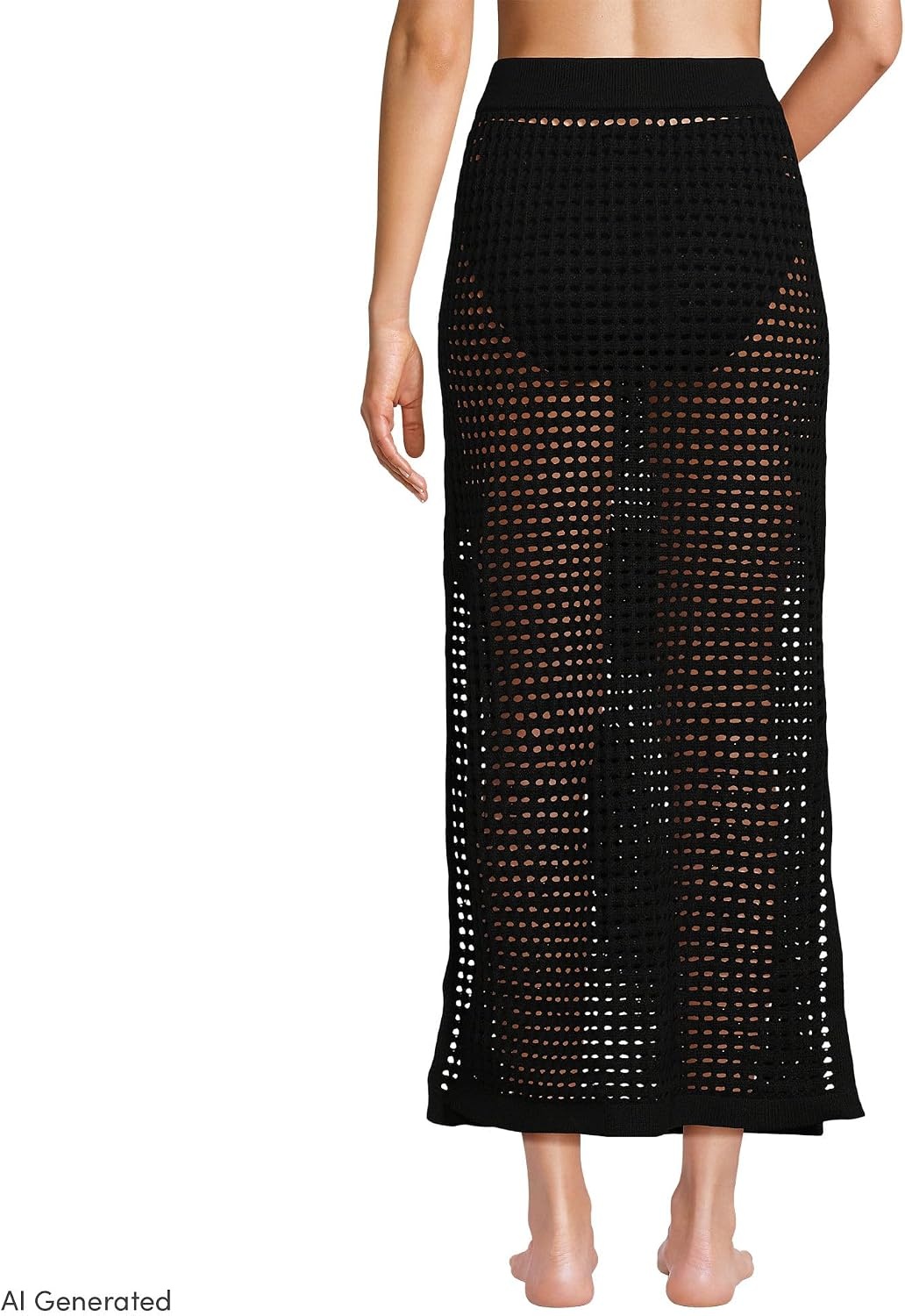 image:imageWomens Cotton Open Knit Maxi Swim Coverup SkirtBlack