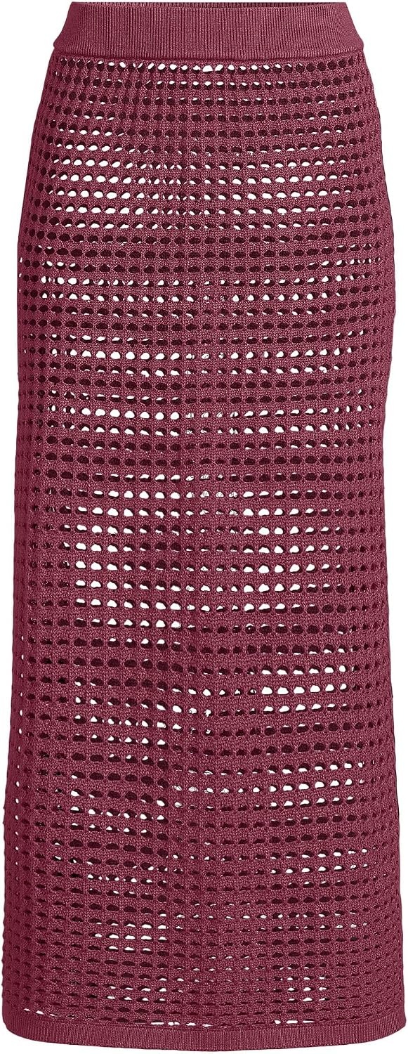 image:imageWomens Cotton Open Knit Maxi Swim Coverup SkirtBurgundy Spritz