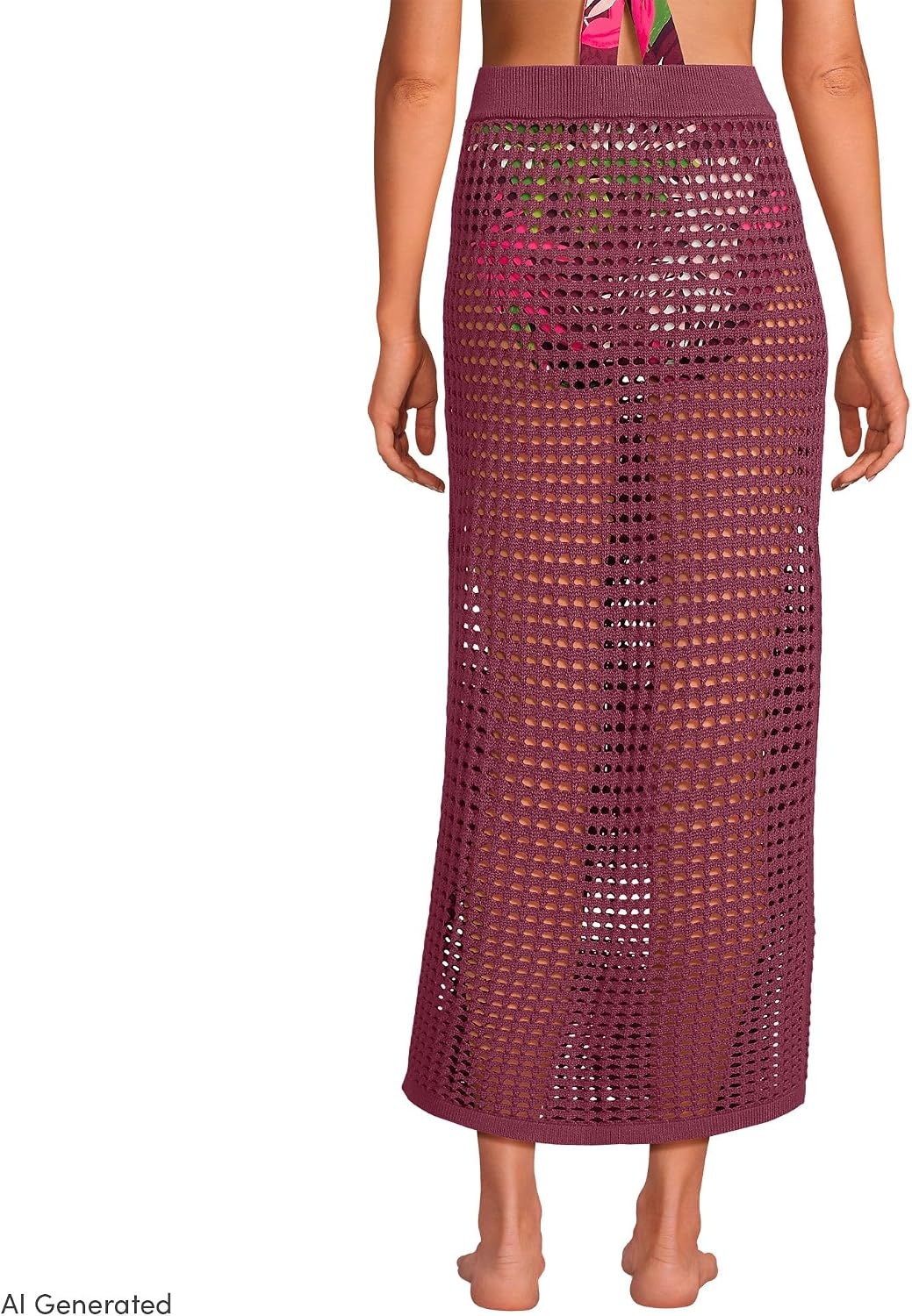 image:imageWomens Cotton Open Knit Maxi Swim Coverup SkirtBurgundy Spritz