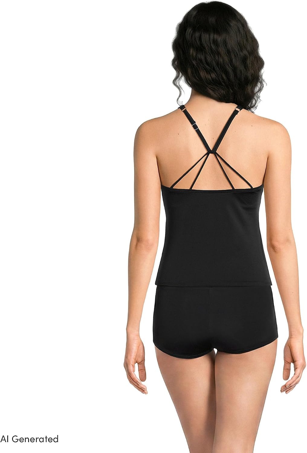 image:imageWomens Tugless High Neck Strappy Back Tankini Swimsuit TopBlack