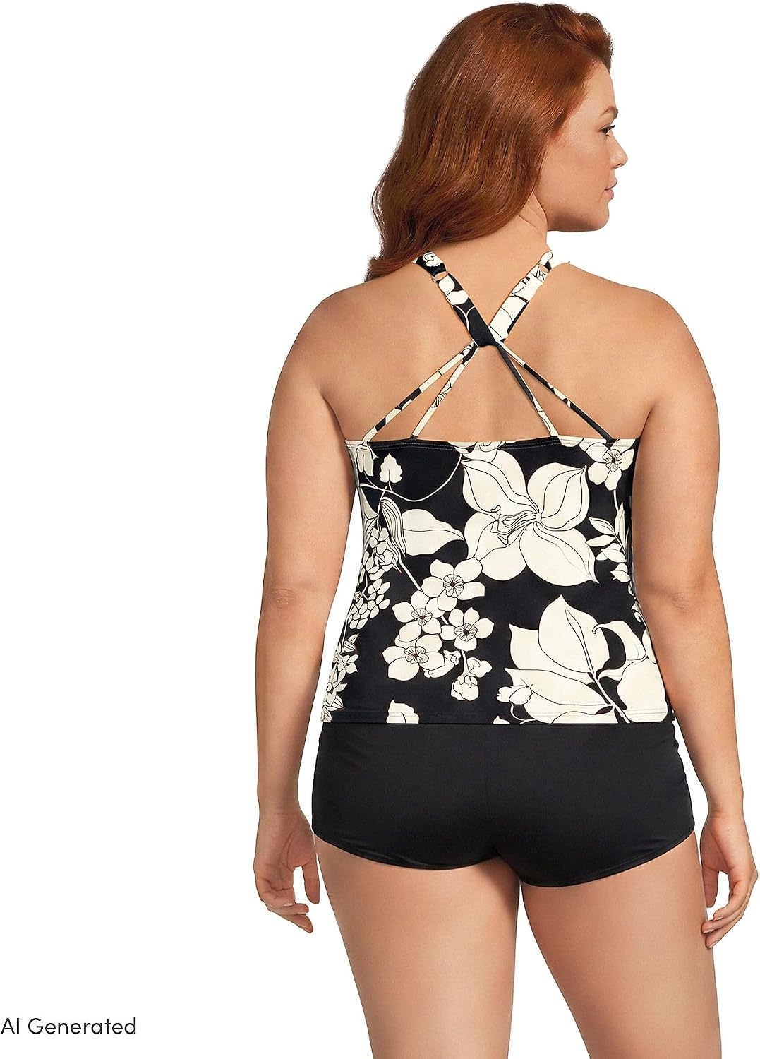image:imageWomens Tugless High Neck Strappy Back Tankini Swimsuit TopBlackEgret Lilies