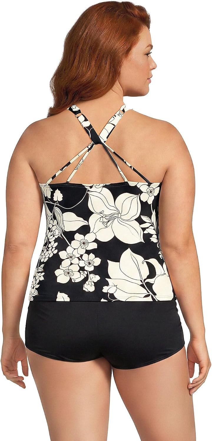 image:imageWomens Tugless High Neck Strappy Back Tankini Swimsuit TopBlackEgret Lilies