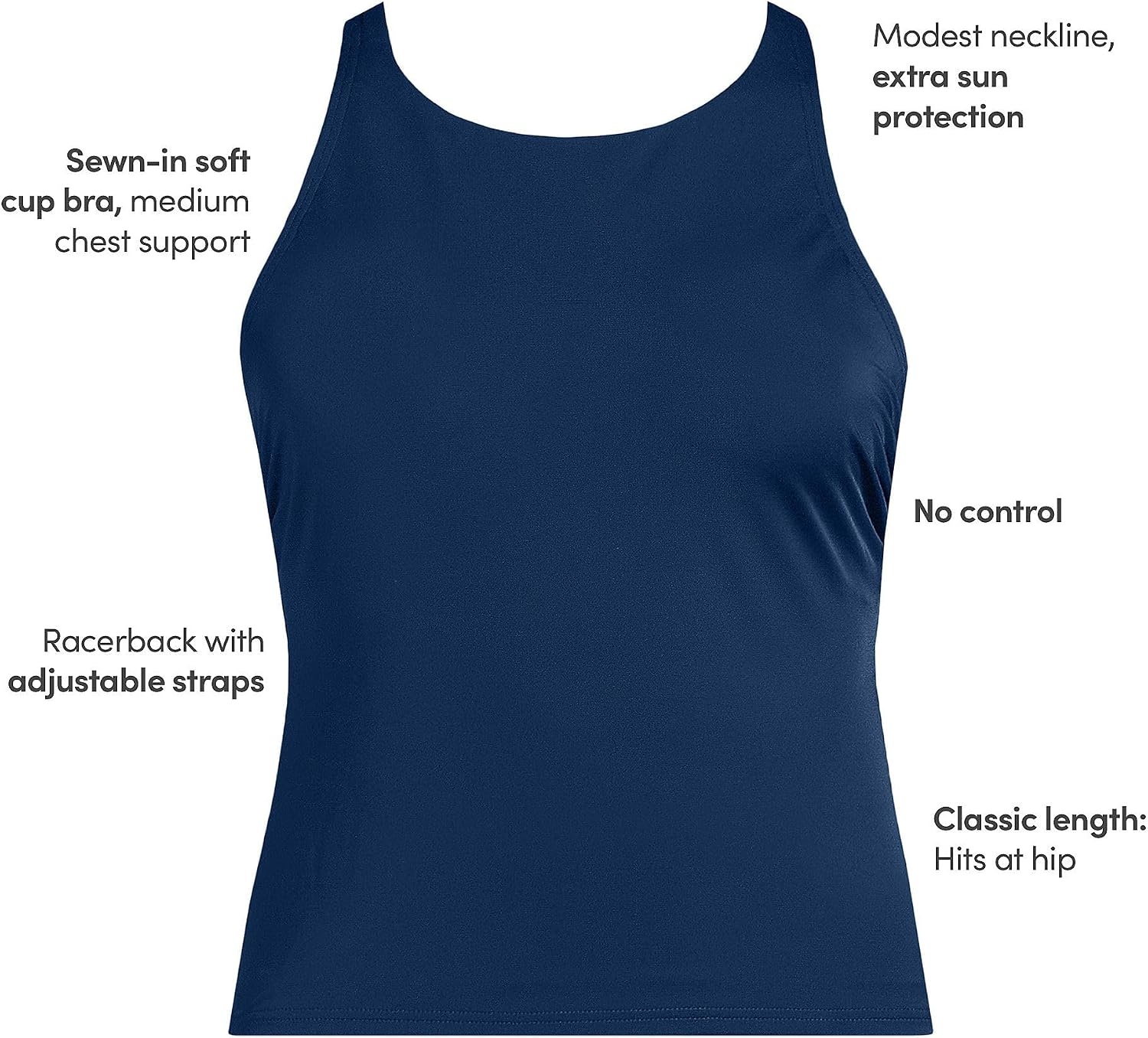 image:imageWomens Tugless High Neck Strappy Back Tankini Swimsuit TopDeep Sea Navy