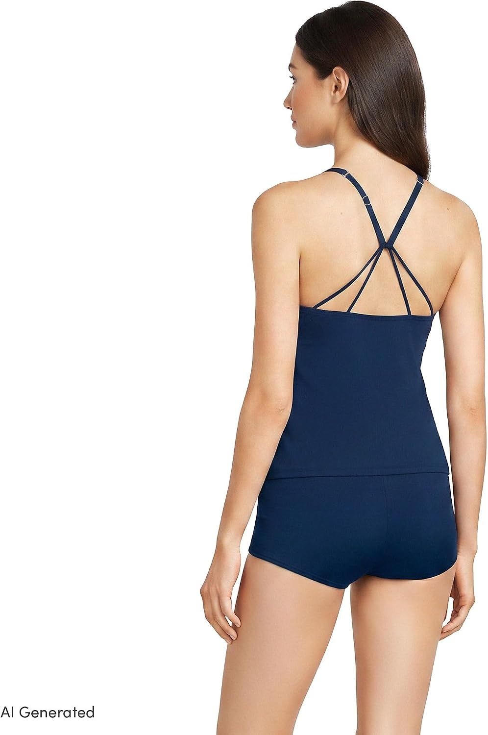 image:imageWomens Tugless High Neck Strappy Back Tankini Swimsuit TopDeep Sea Navy