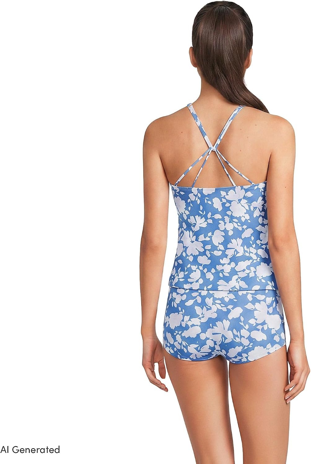 image:imageWomens Tugless High Neck Strappy Back Tankini Swimsuit TopLake Blue Blossom Floral