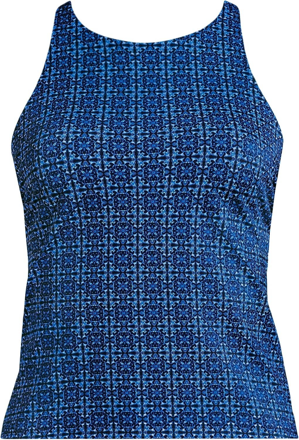 image:imageWomens Tugless High Neck Strappy Back Tankini Swimsuit TopNavy Mosaic Mini Tile