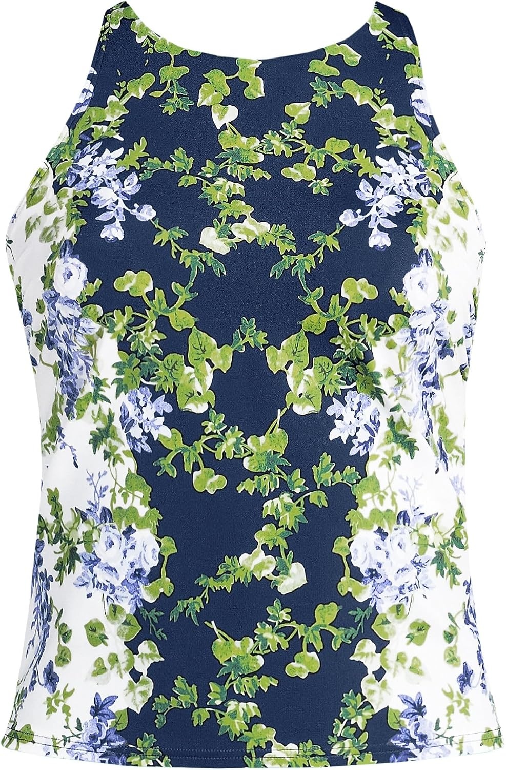 image:imageWomens Tugless High Neck Strappy Back Tankini Swimsuit TopWhiteNavy Blooms