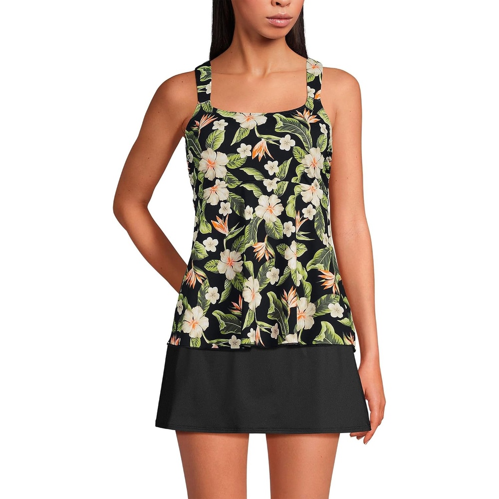 image:imageLands End Womens Flutter Tankini TopHibiscus FloralBlack