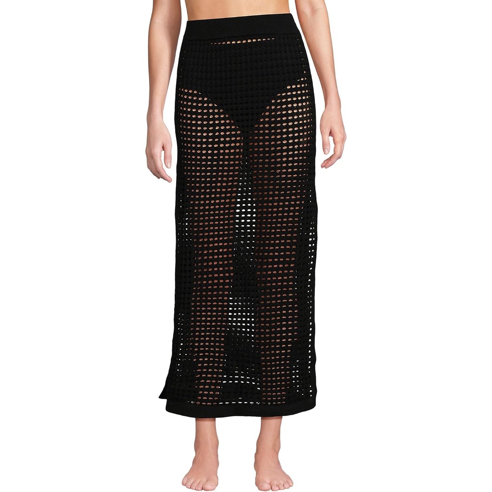 image:imageWomens Cotton Open Knit Maxi Swim Coverup SkirtBlack