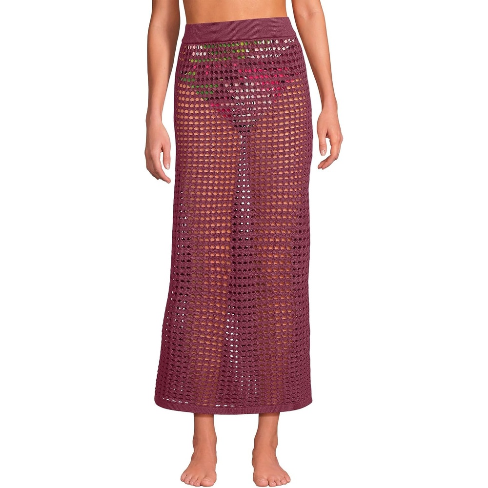 image:imageWomens Cotton Open Knit Maxi Swim Coverup SkirtBurgundy Spritz