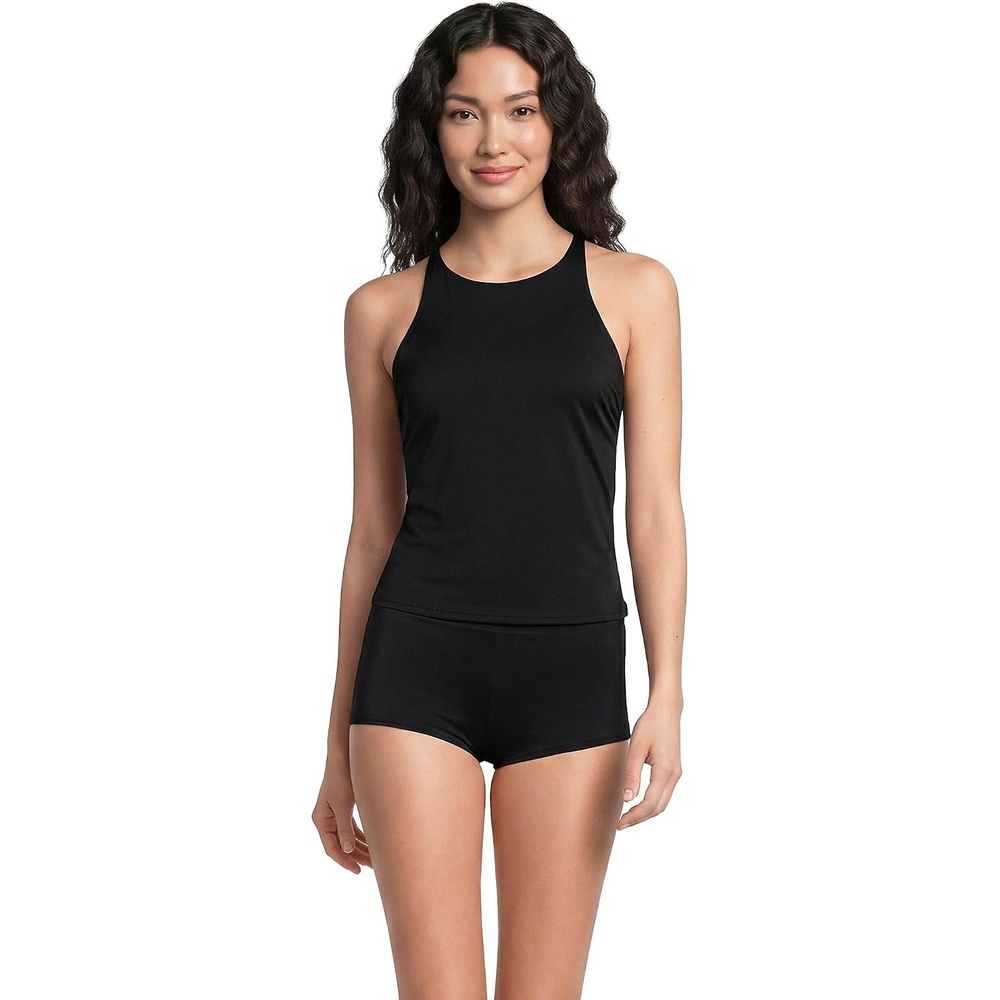 image:imageWomens Tugless High Neck Strappy Back Tankini Swimsuit TopBlack