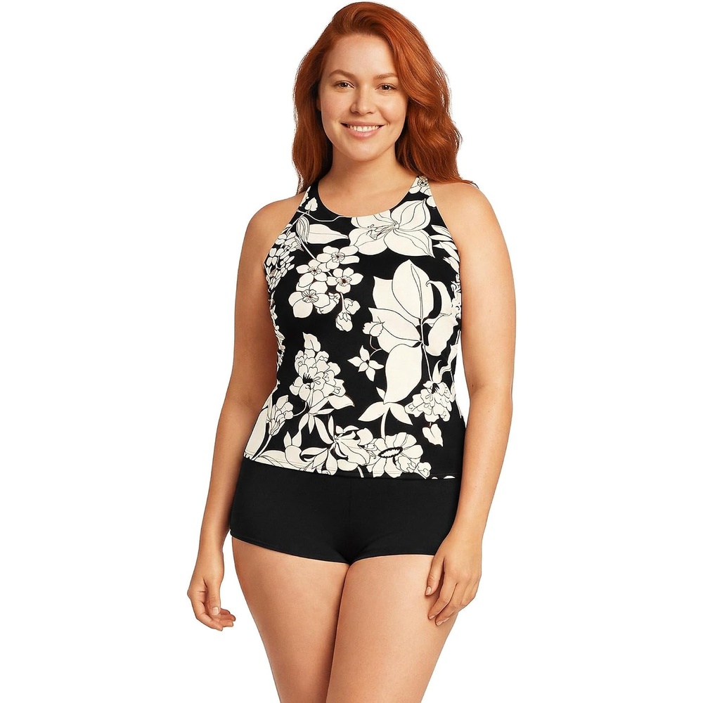 image:imageWomens Tugless High Neck Strappy Back Tankini Swimsuit TopBlackEgret Lilies