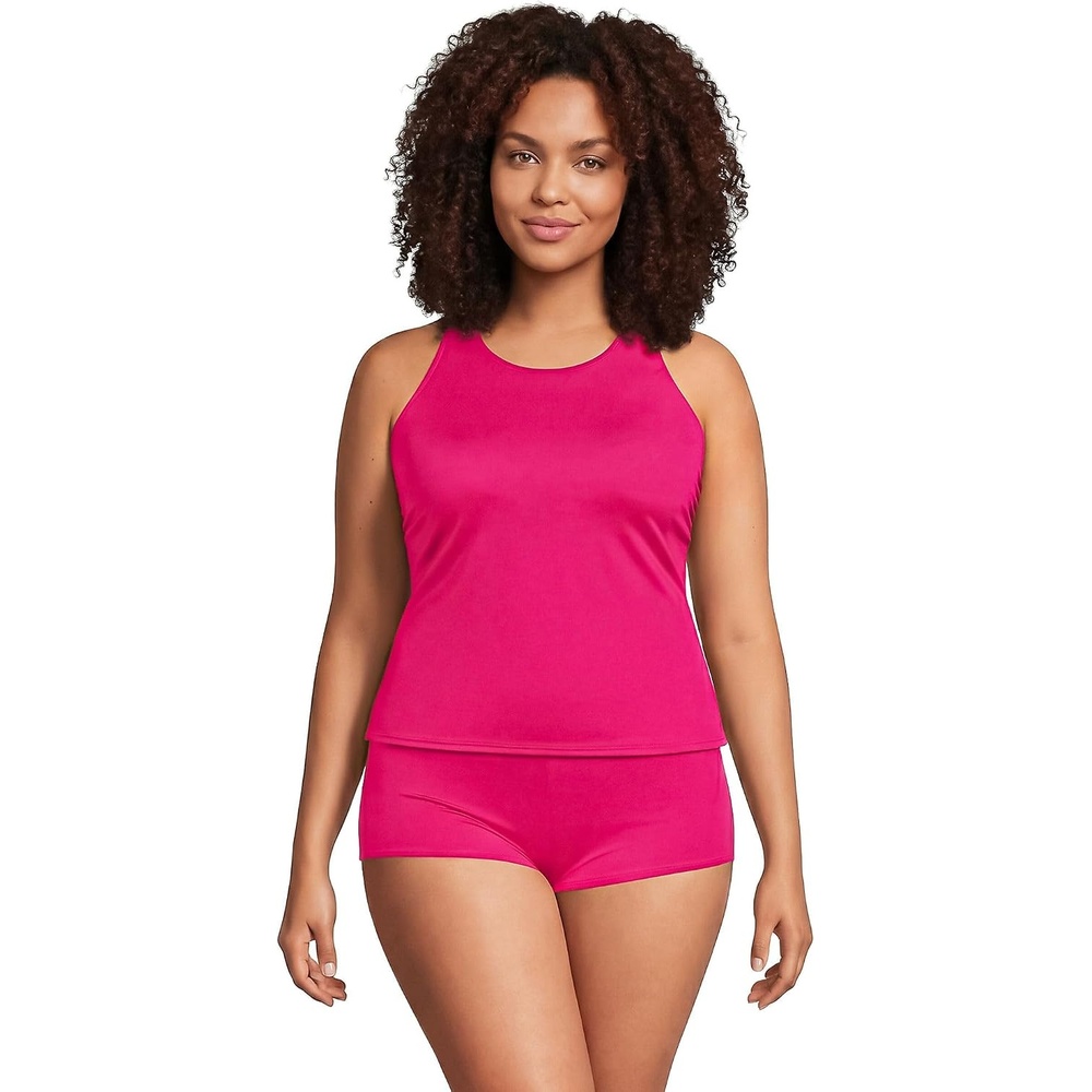 image:imageWomens Tugless High Neck Strappy Back Tankini Swimsuit TopRiviera Rose