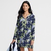 Lands’ End Women’s Cotton Jersey Long Sleeve Hooded Swim Cover-up Dress(Navy/White Blooms)