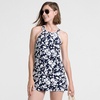 Lands’ End Women’s High Neck Swim Dress(Navy Blossom Floral)
