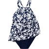 Lands’ End Women’s High Neck Swim Dress(Navy Blossom Floral)