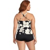 Women’s Tugless High Neck Strappy Back Tankini Swimsuit Top(Black/Egret Lilies)