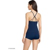 Women’s Tugless High Neck Strappy Back Tankini Swimsuit Top(Deep Sea Navy)