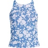 Women’s Tugless High Neck Strappy Back Tankini Swimsuit Top(Lake Blue Blossom Floral)
