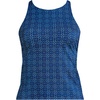Women’s Tugless High Neck Strappy Back Tankini Swimsuit Top(Navy Mosaic Mini Tile)
