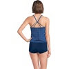 Women’s Tugless High Neck Strappy Back Tankini Swimsuit Top(Navy Mosaic Mini Tile)