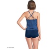 Women’s Tugless High Neck Strappy Back Tankini Swimsuit Top(Navy Mosaic Mini Tile)