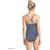 Women’s Tugless High Neck Strappy Back Tankini Swimsuit Top(Navy/White Variegated Stripe)