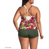 Women’s Tugless High Neck Strappy Back Tankini Swimsuit Top(Tropical Floral/Egret White)