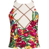 Women’s Tugless High Neck Strappy Back Tankini Swimsuit Top(Tropical Floral/Egret White)